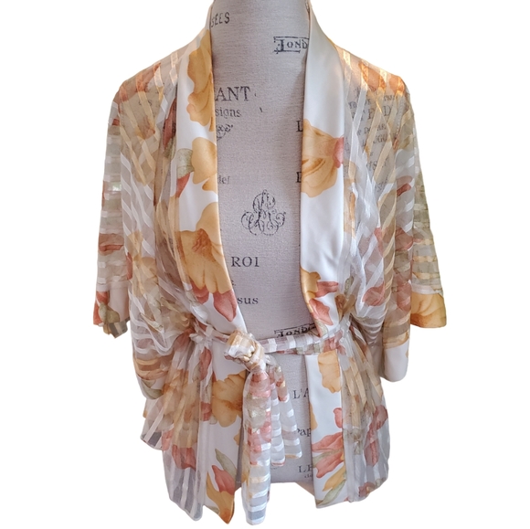Vintage Other - VINTAGE | Sheer Floral Robe Kimono Pastel Belted Night Gown (Size S)